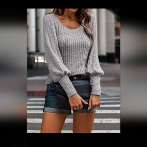 Scoop Neck Ribbed Knit Tee